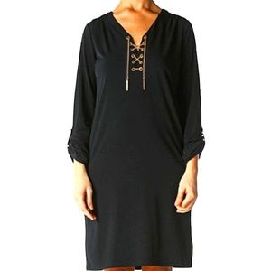 Michael Kors Black Shift Dress With Gold Chain Size M